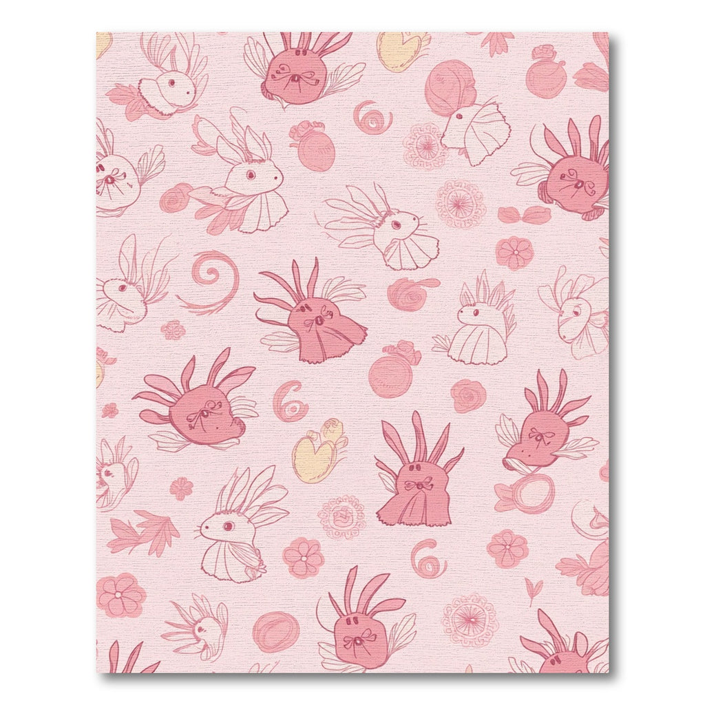 Whimsical Pink Bunny Floral Illustration Rug