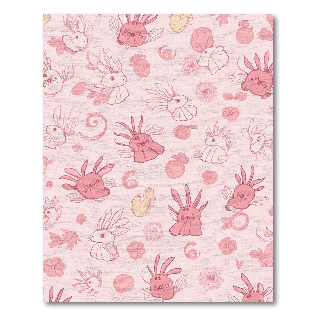 Whimsical Pink Bunny Floral Illustration Rug