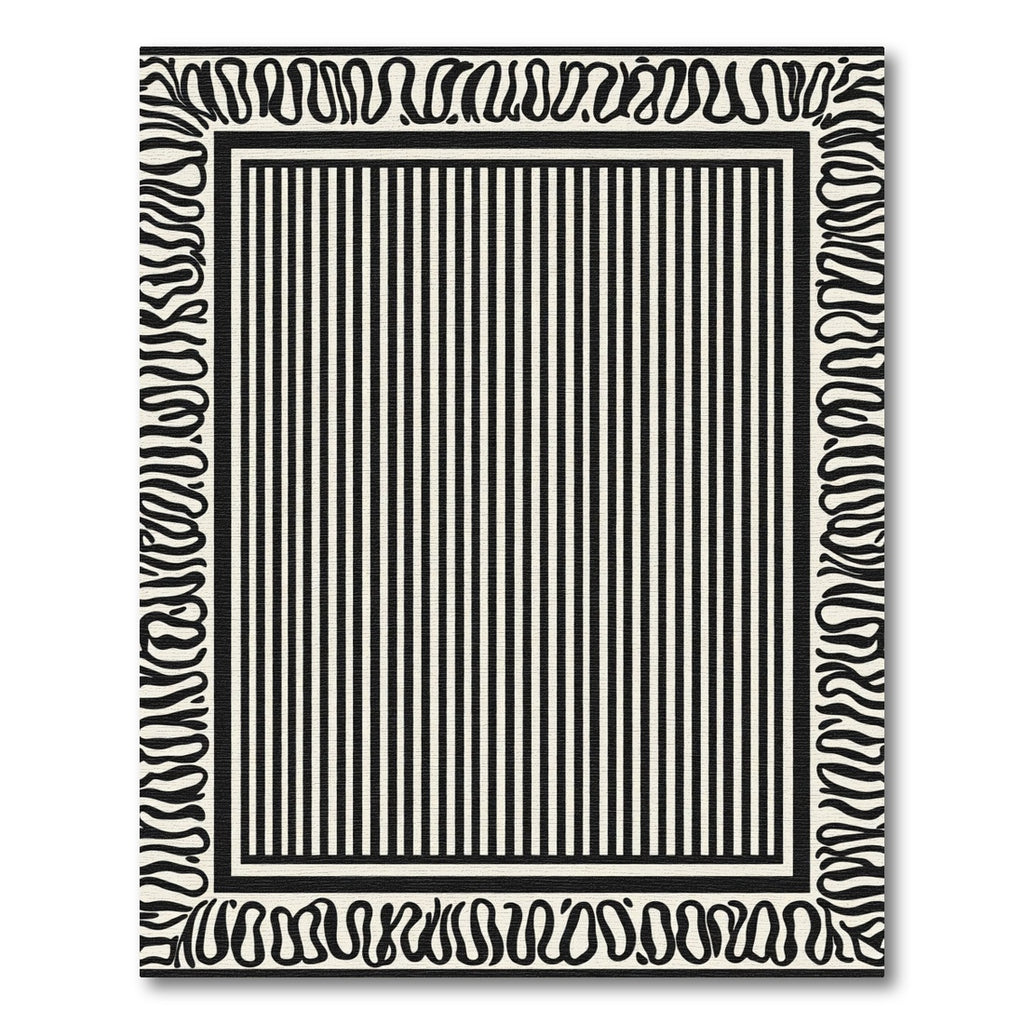 Black And White Striped Border Rug