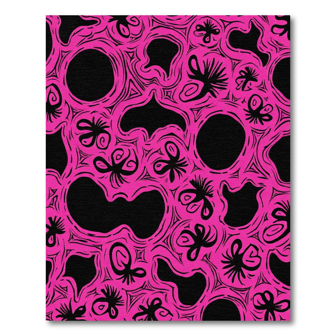 Vibrant Pink Black Abstract Sketch Rug