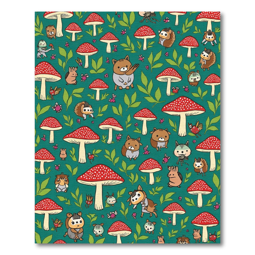 Whimsical Forest Creatures Mushroom Garden Rug