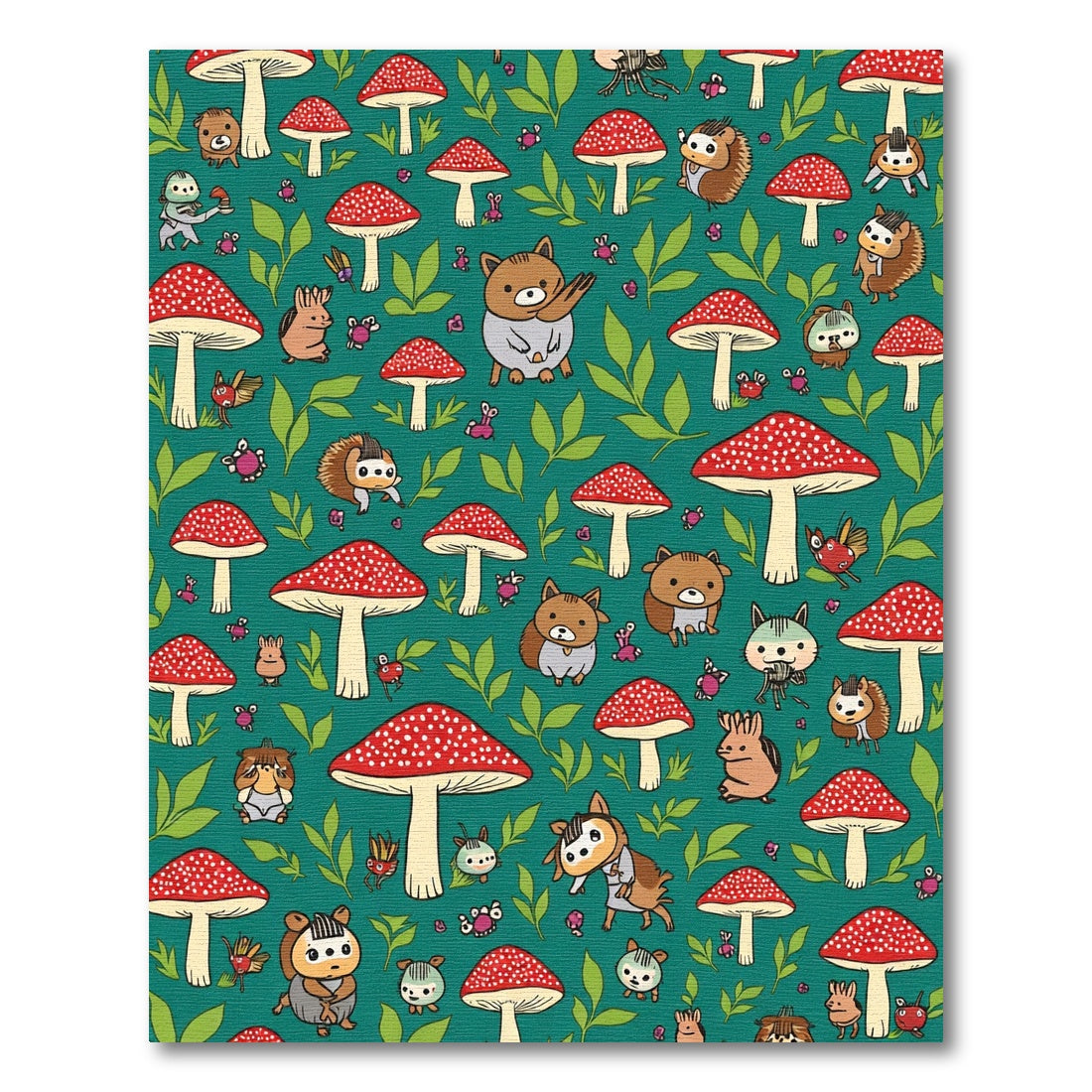 Whimsical Forest Creatures Mushroom Garden Rug