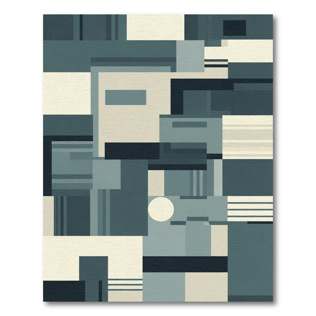 Abstract Teal Geometric Block Arrangement Rug