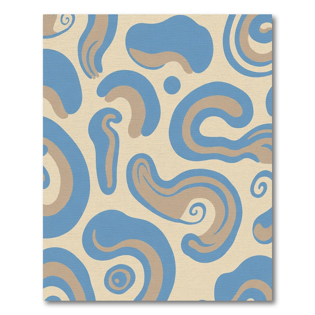 Abstract Blue Tan Swirl Composition Rug