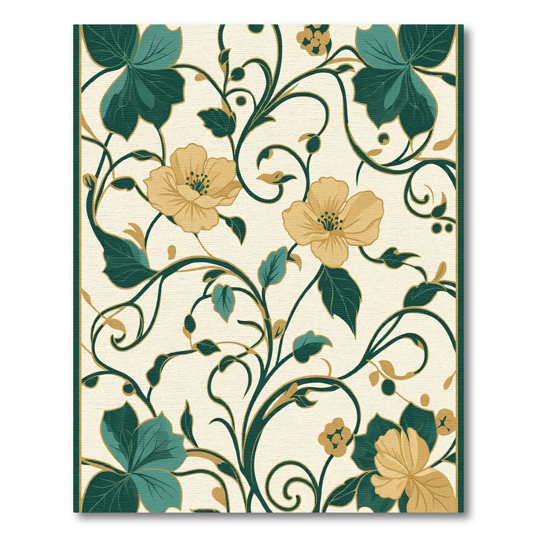 Cream Yellow Floral Vine Scroll Rug
