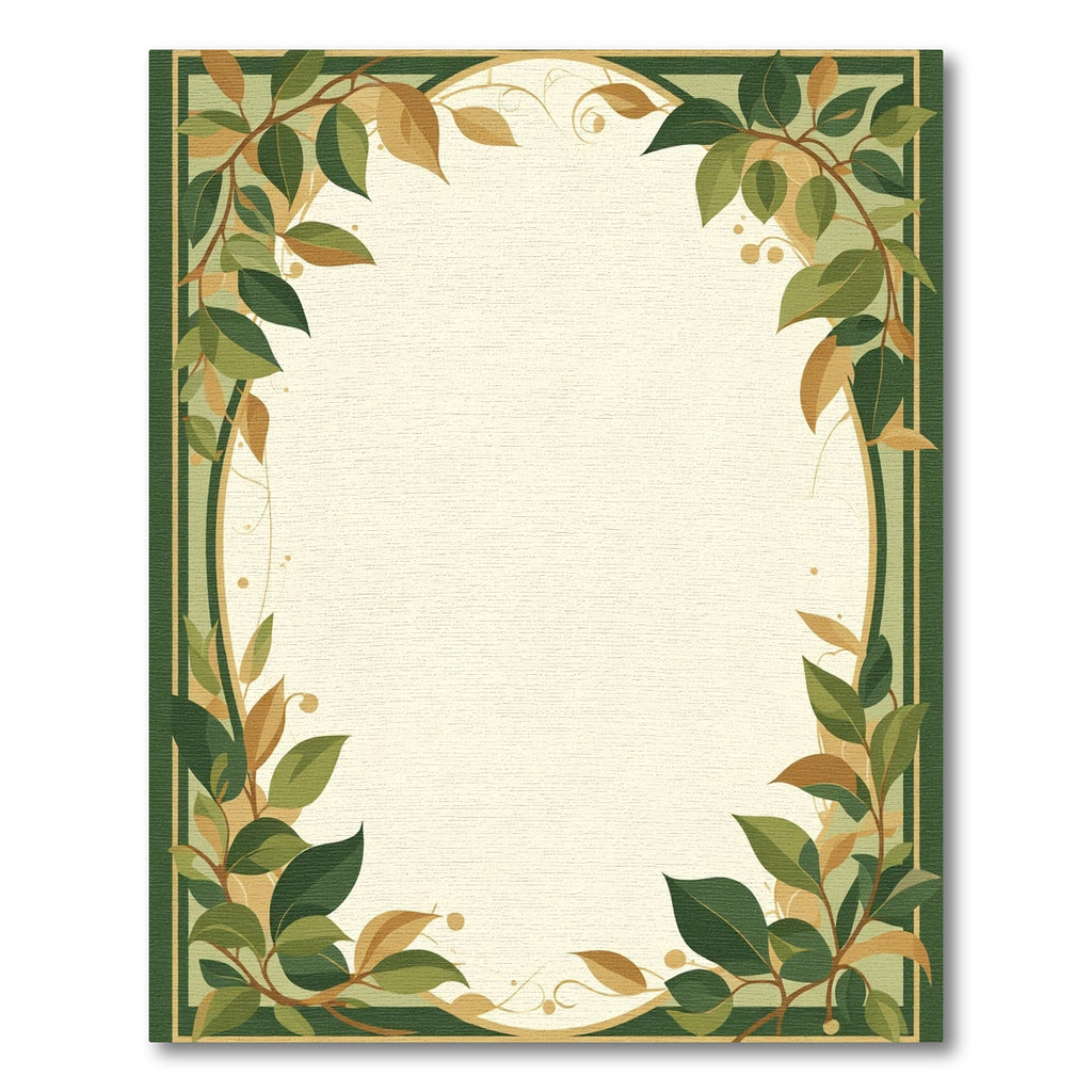 Green and Gold Leafy Frame Rug