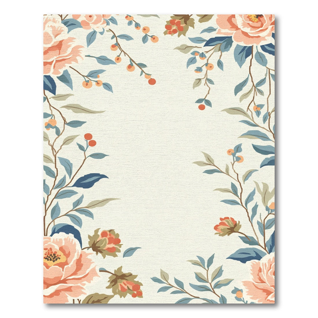 Coral Peach Floral Vines Rug