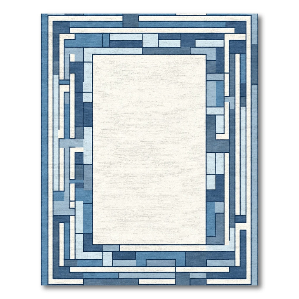 Geometric Blocks Blue Border Rug