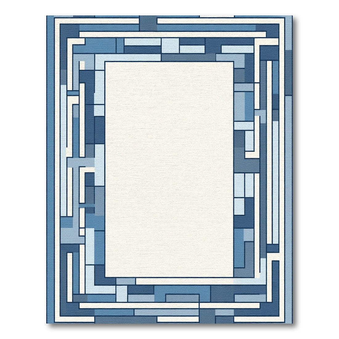 Geometric Blocks Blue Border Rug