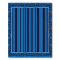 Classic Blue Striped Ornate Frame Rug