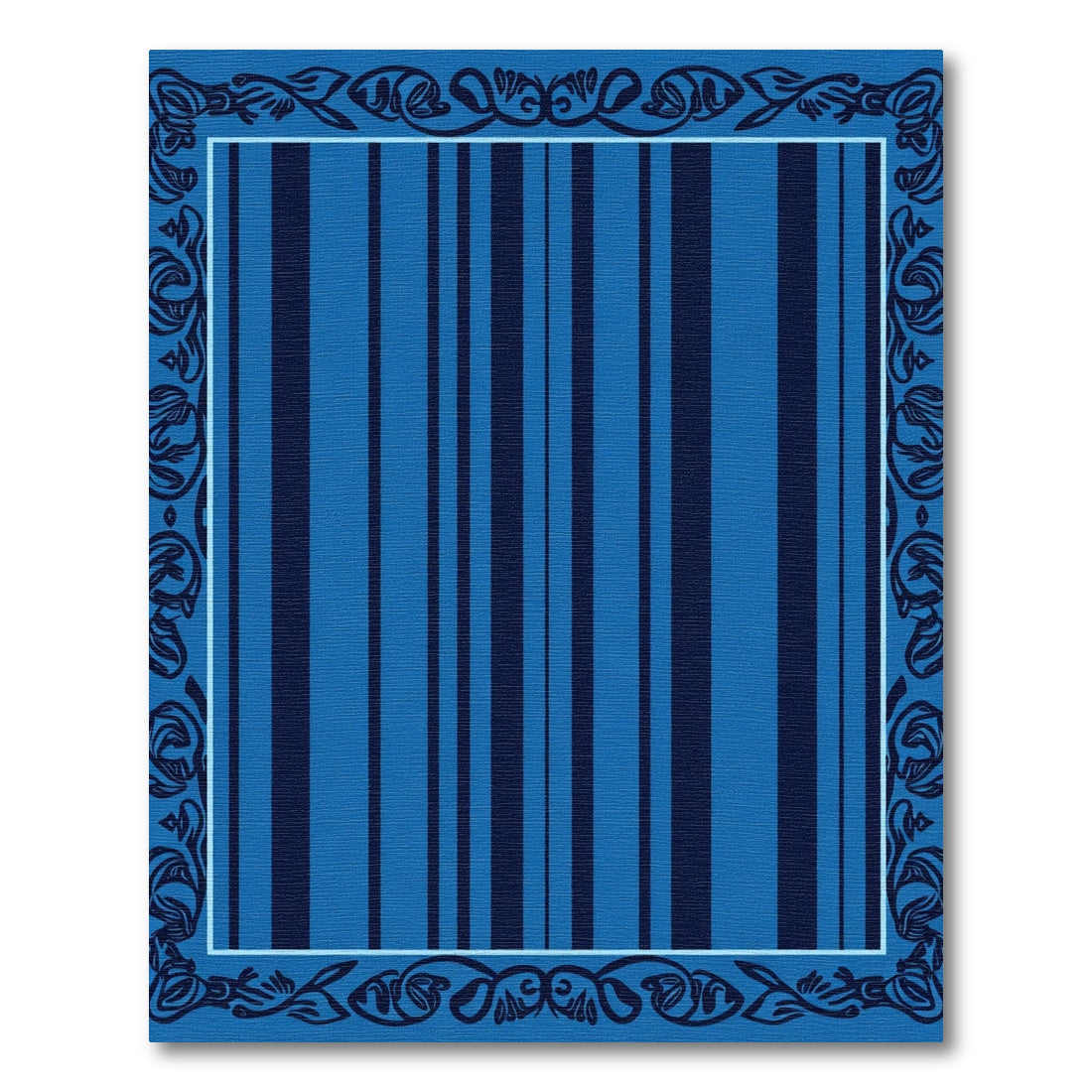 Classic Blue Striped Ornate Frame Rug