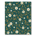 Teal Floral Vines White Blossom Rug