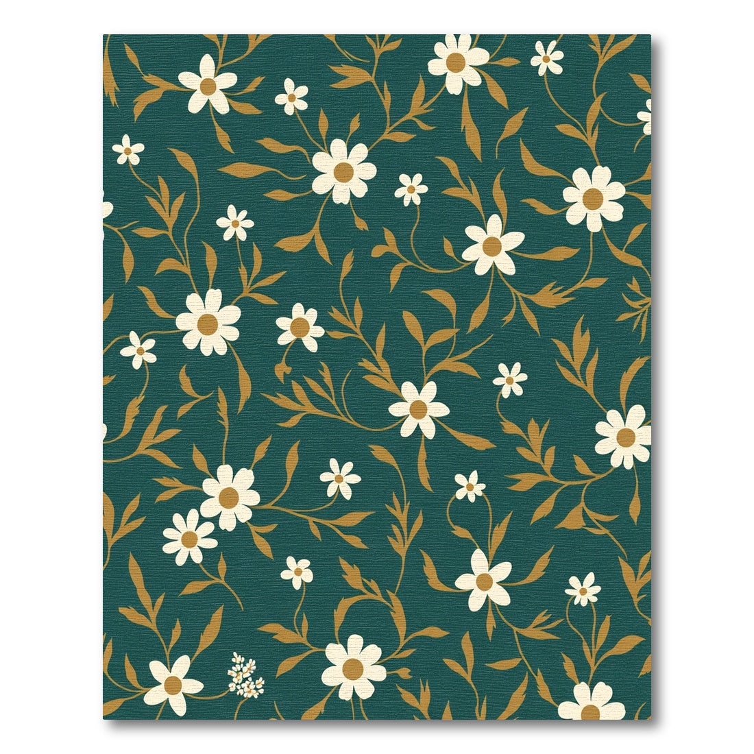 Teal Floral Vines White Blossom Rug