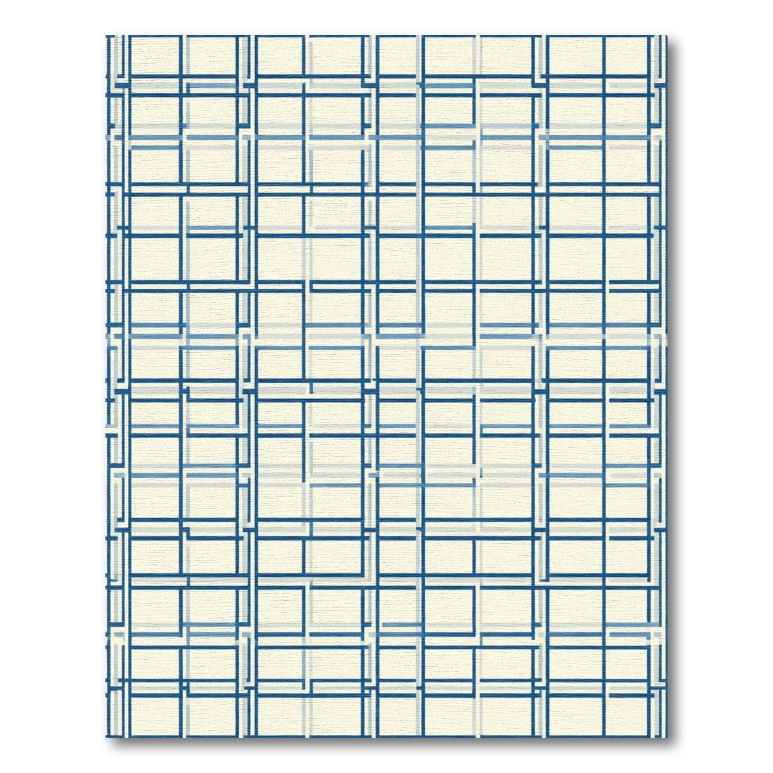Navy Blue Geometric Interlocking Squares Rug