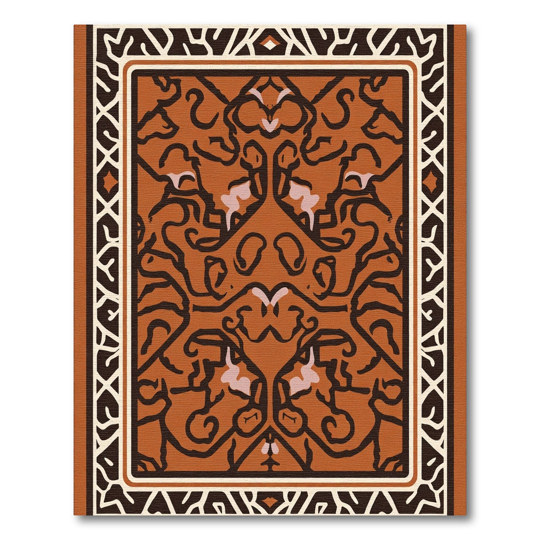 Ornate Burnt Orange Scroll Border Rug