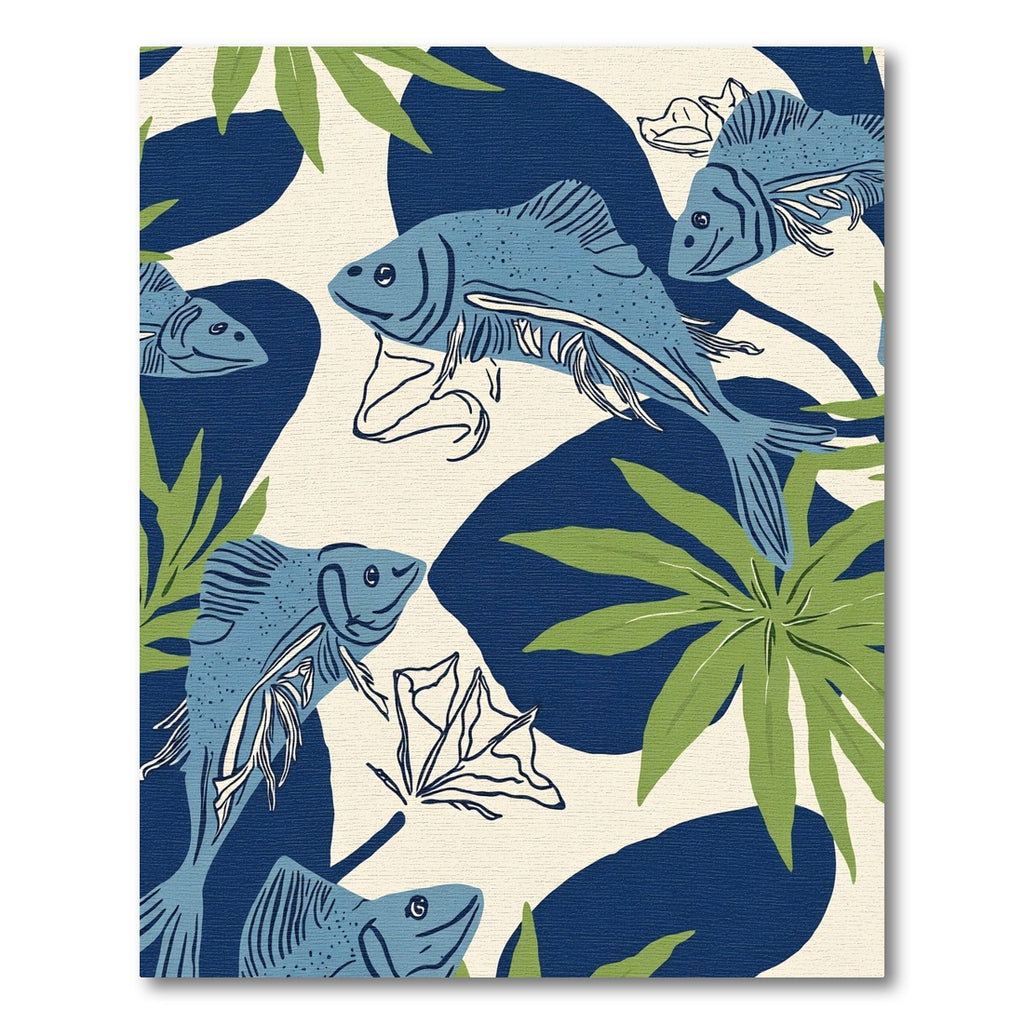 Aquatic Blue Fish Tropical Leaf Arrangement Rug