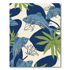 Aquatic Blue Fish Tropical Leaf Arrangement Rug