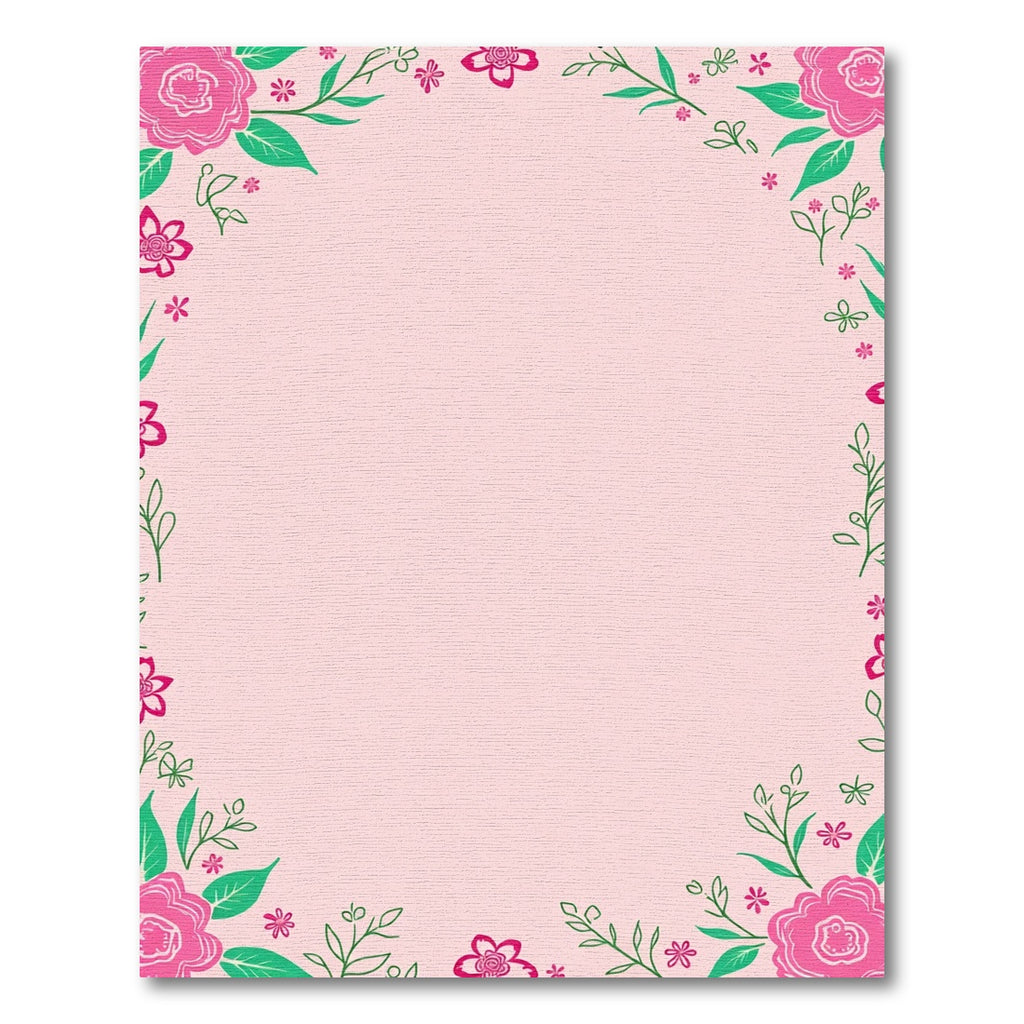 Whimsical Pink Floral Vine Border Rug