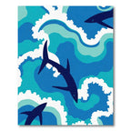 Ocean Blue Shark Waves Rug