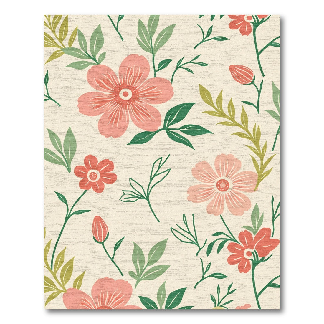 Coral pink watercolor floral vine washable rug