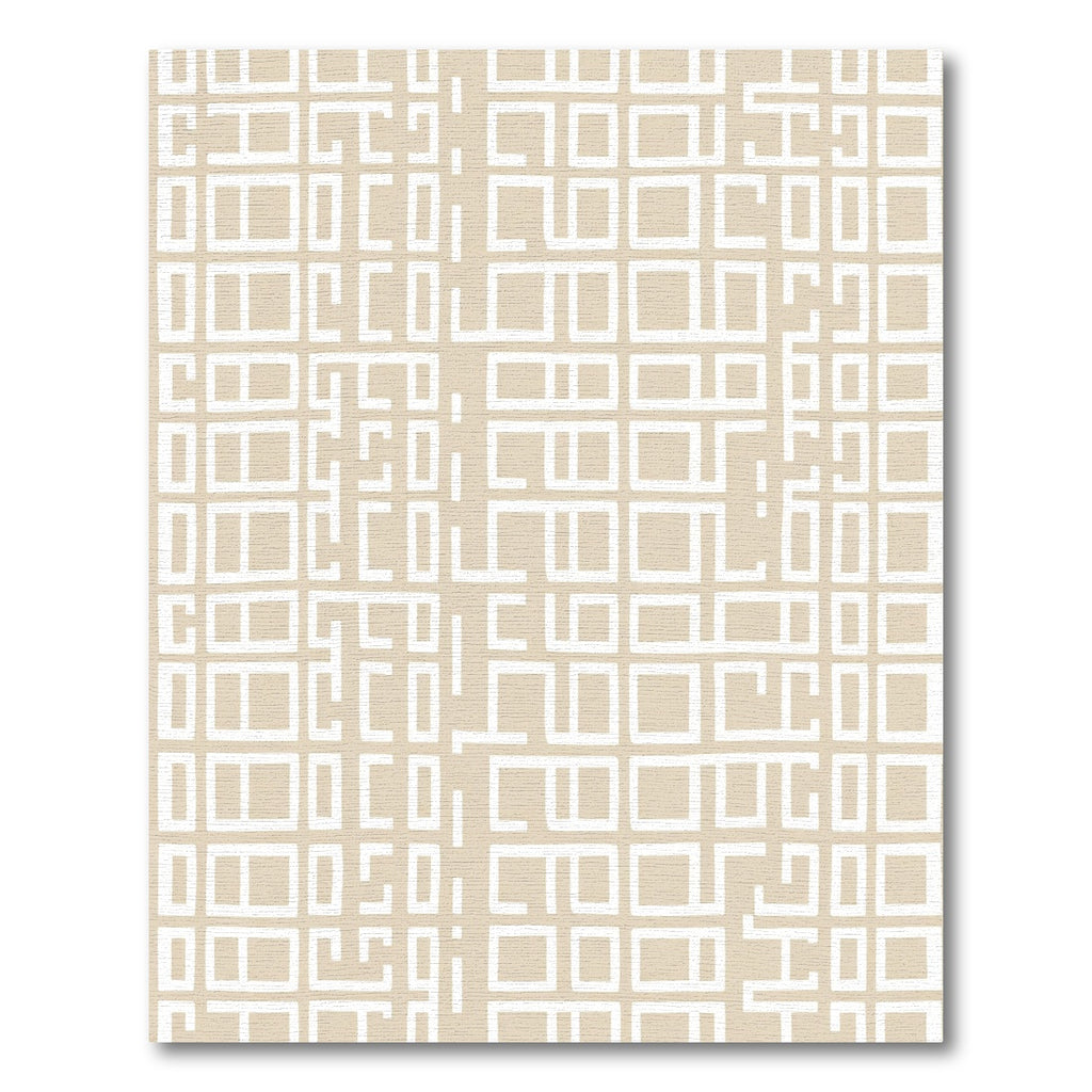 Beige White Abstract Linear Grid Rug