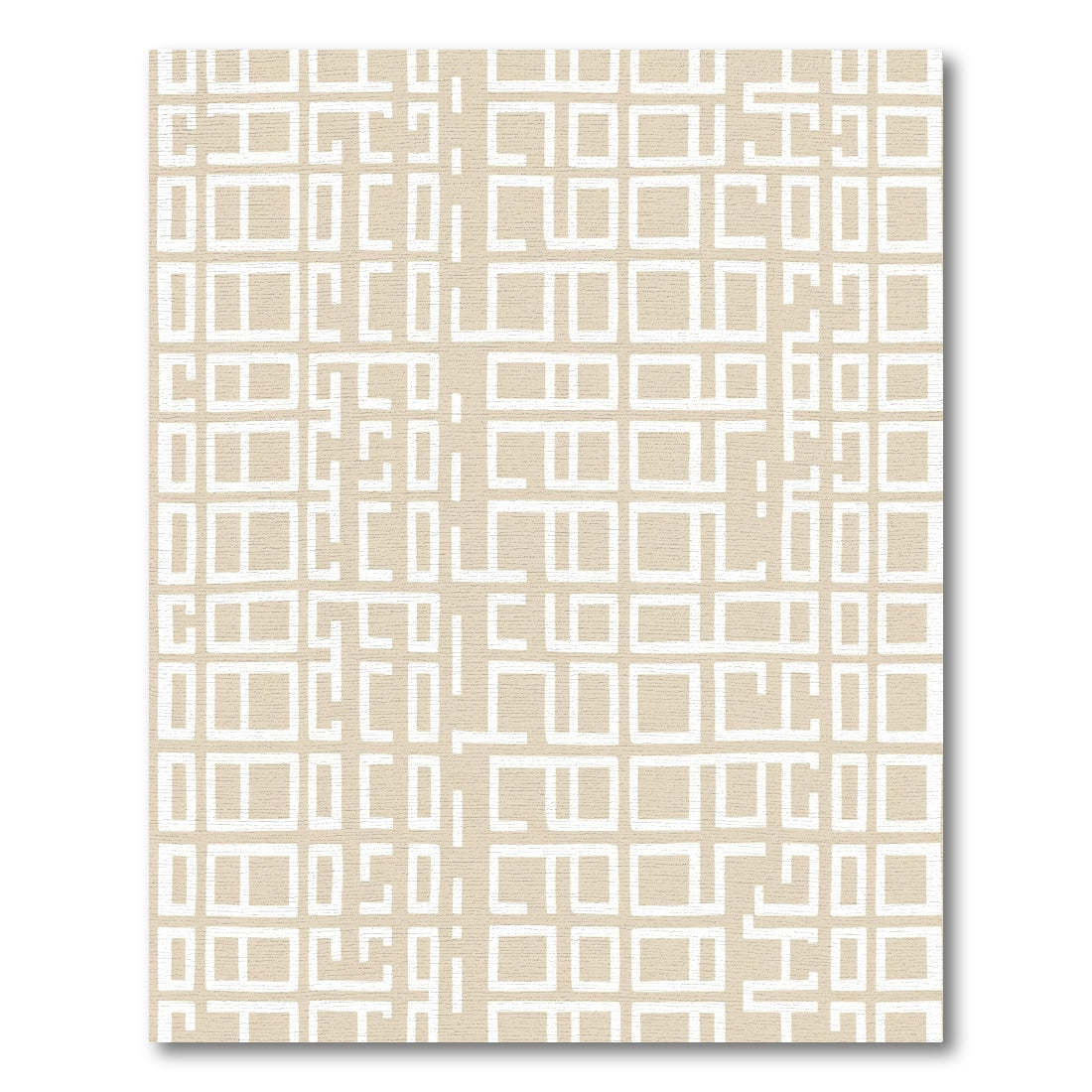 Beige White Abstract Linear Grid Rug