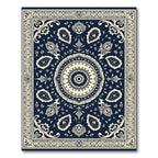 Navy Ivory Medallion Paisley Border Rug