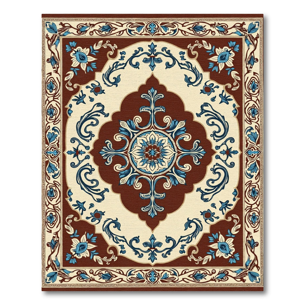 Classic Blue Floral Ivory Medallion Rug