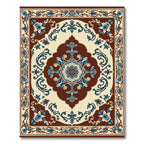 Classic Blue Floral Ivory Medallion Rug