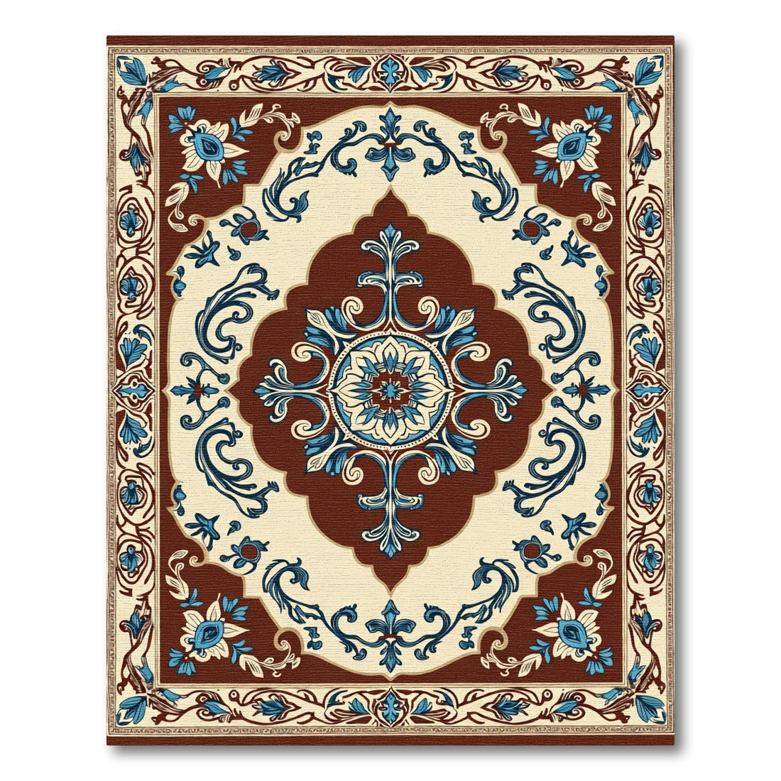 Classic Blue Floral Ivory Medallion Rug