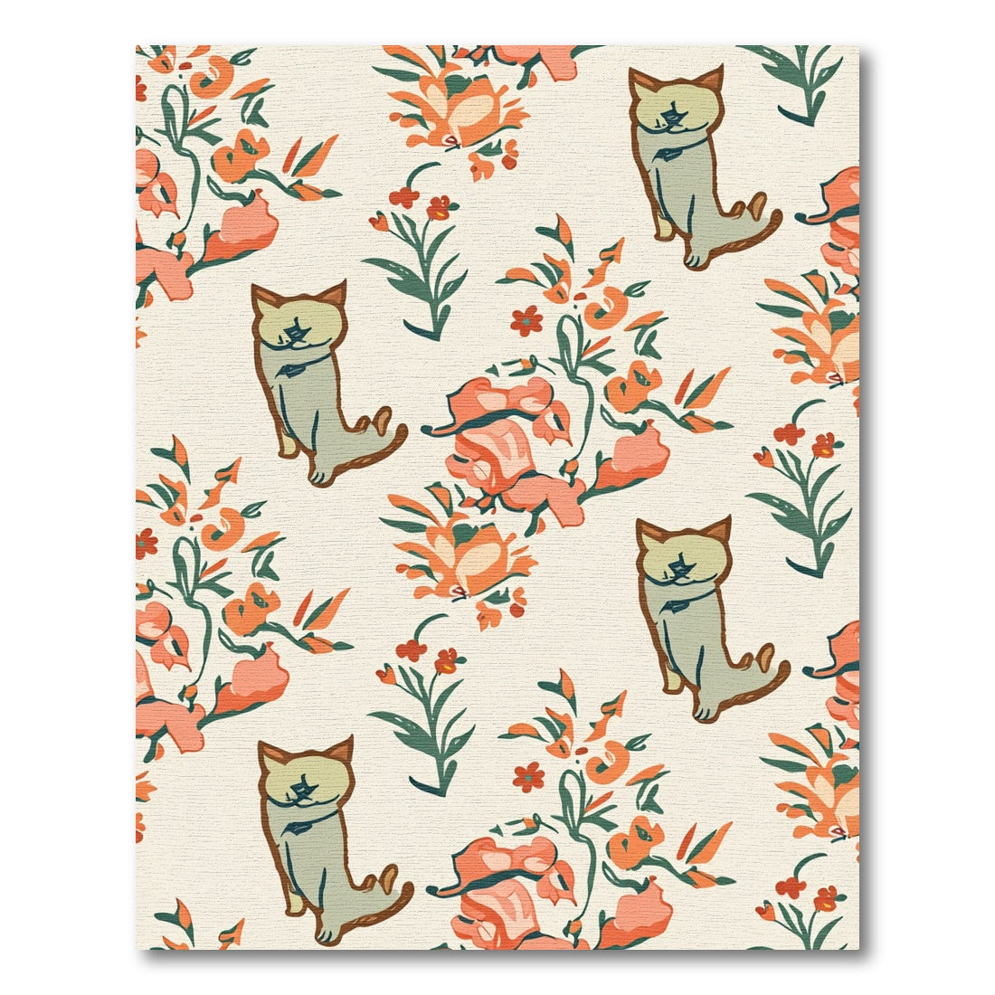 Whimsical Cat Floral Cream Rug
