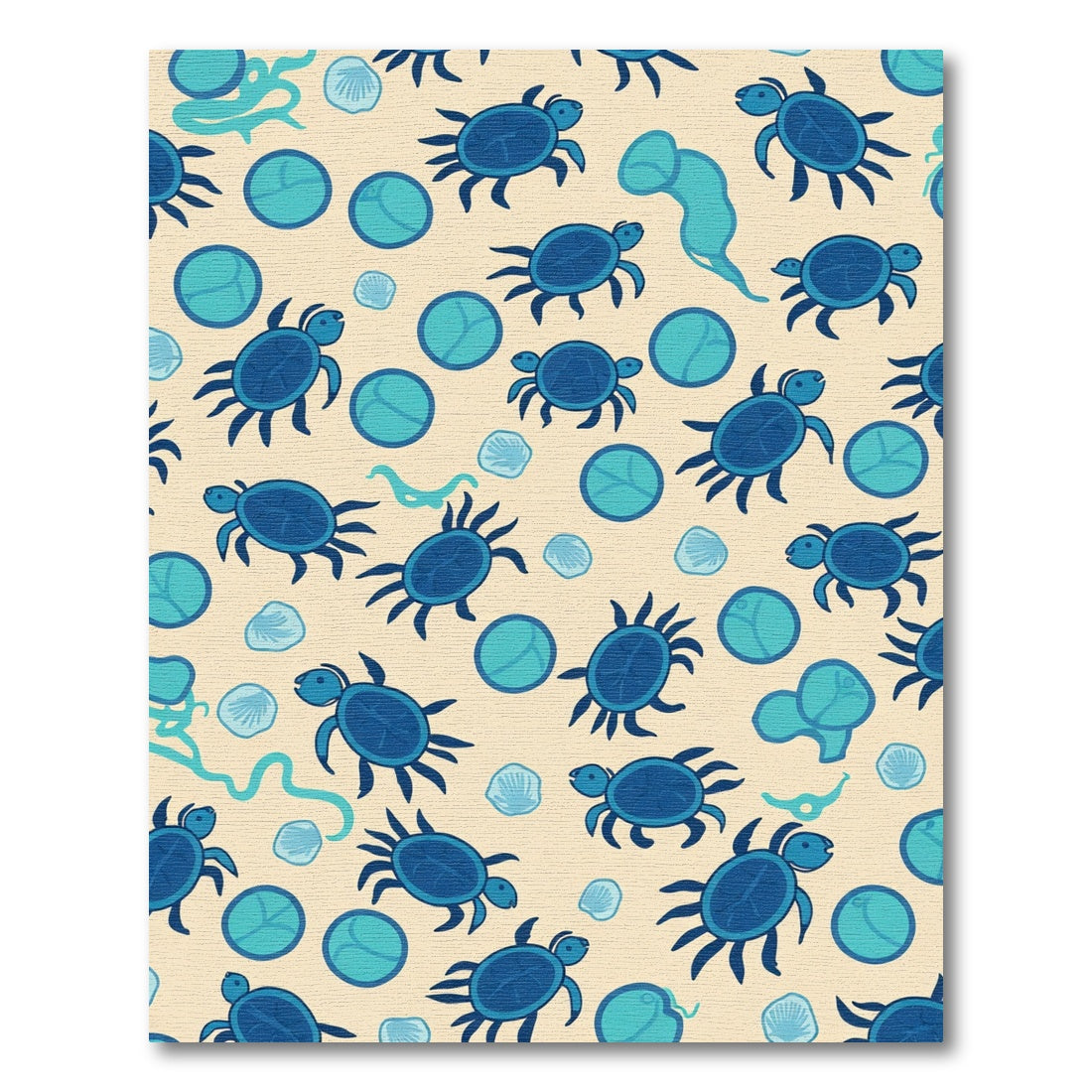 Whimsical Blue Turtle Ocean Circles Rug
