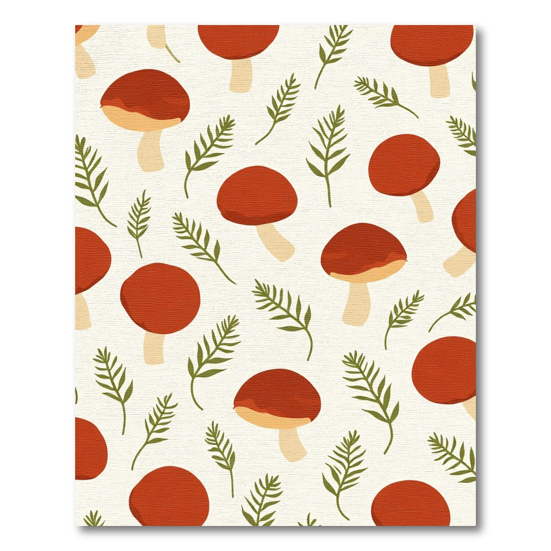 Crimson Mushroom Fern Pattern Rug