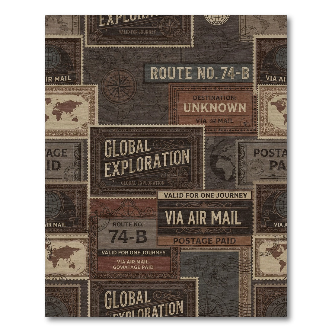 Vintage Travel Stamp Collage Rug