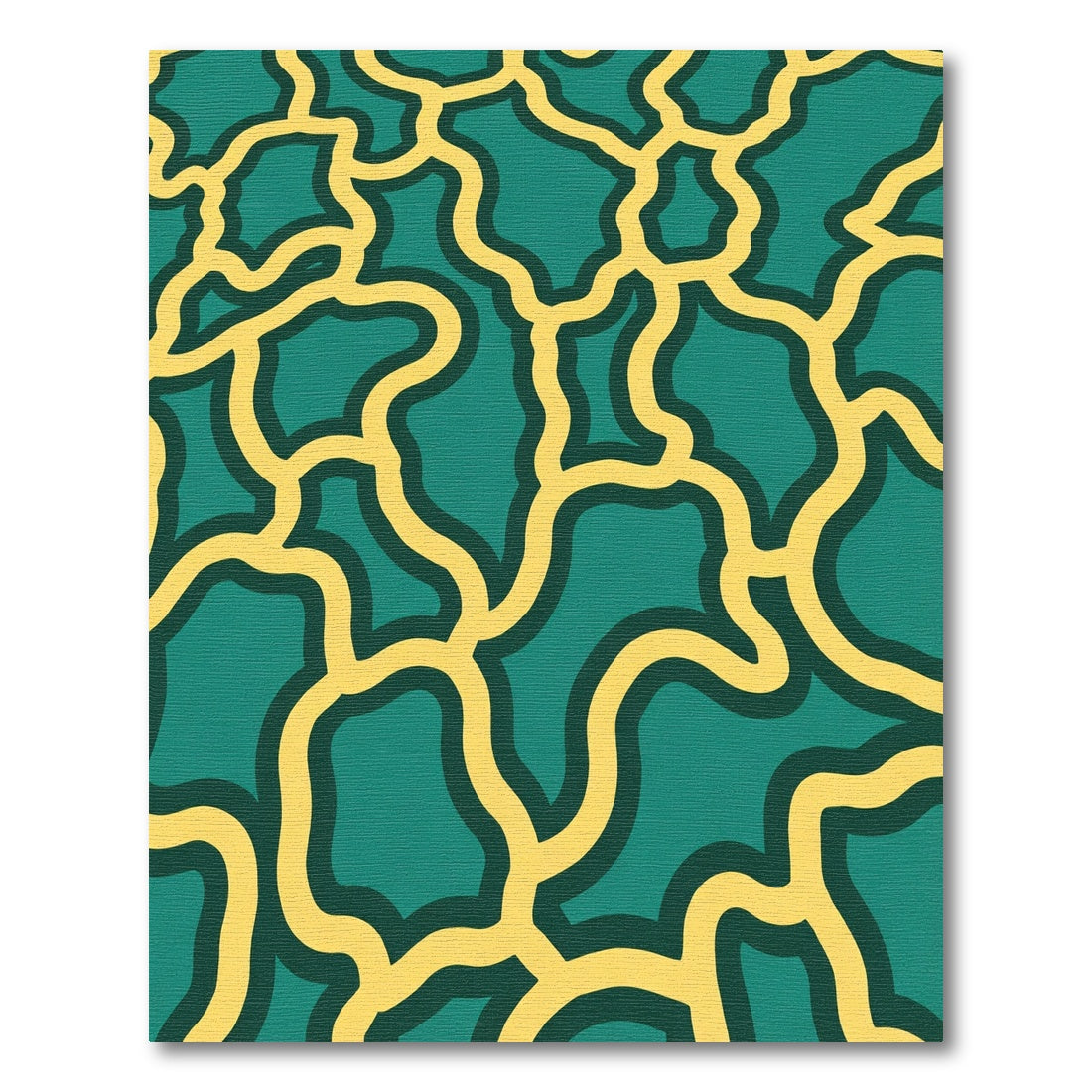 Teal Yellow Organic Line Art Rug