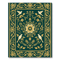 Emerald Gold Floral Bird Medallion Rug