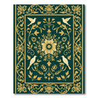 Emerald Gold Floral Bird Medallion Rug