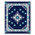 Navy Blue Turquoise Floral Diamond Medallion Rug