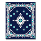 Navy Blue Turquoise Floral Diamond Medallion Rug