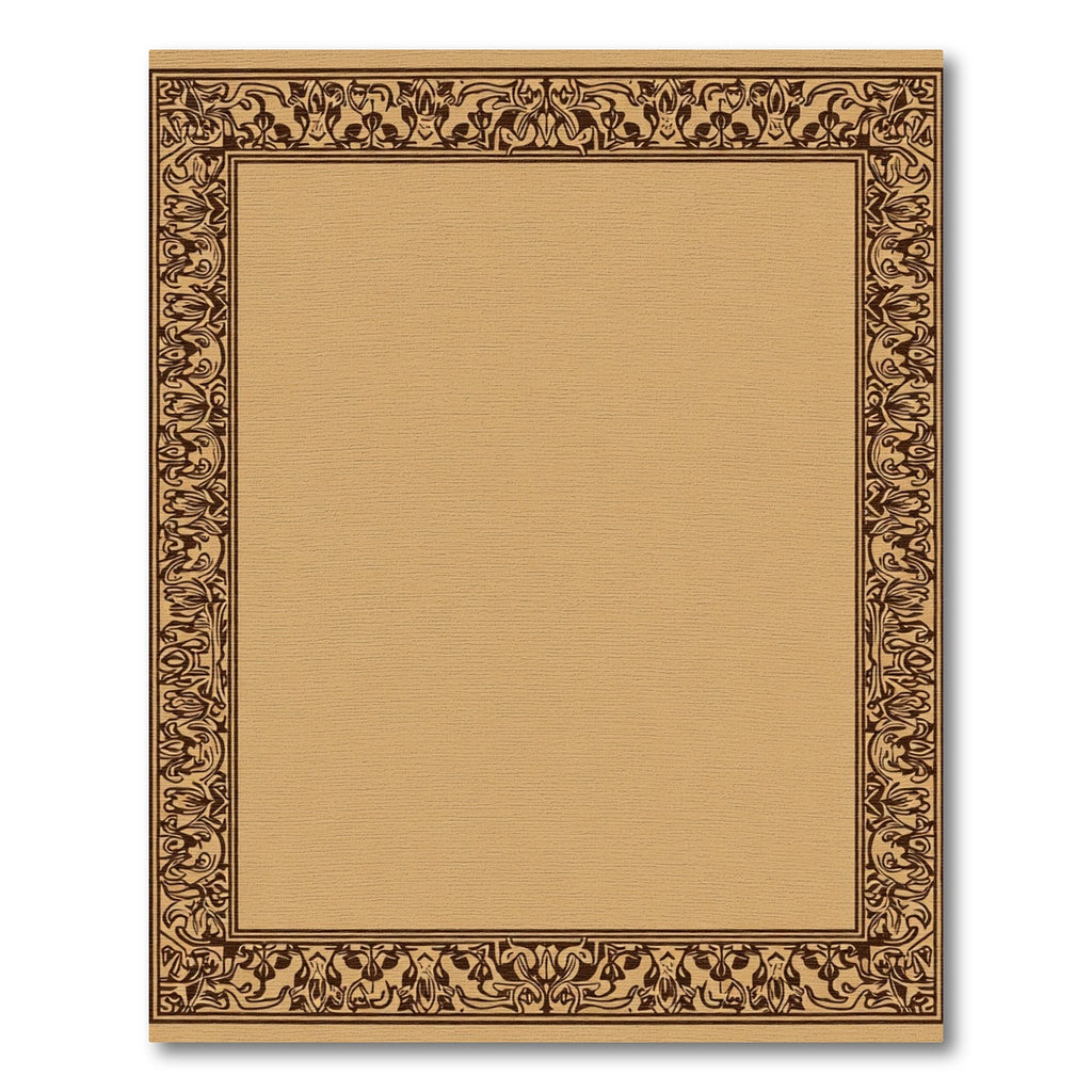 Oriental Ochre Floral Scrollwork Border Rug