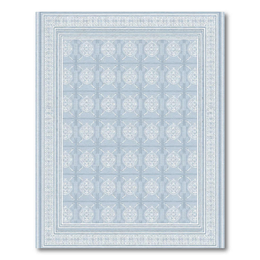 Pale Blue Ornate Ceramic Medallion Rug