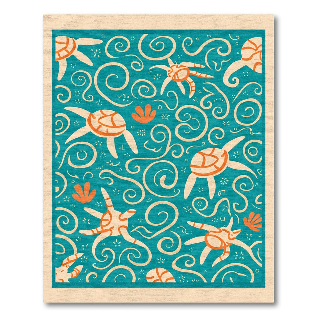 Teal Orange Sea Turtle Swirls Rug
