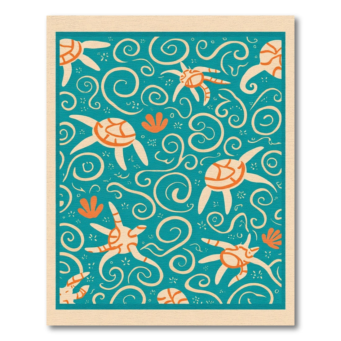 Teal Orange Sea Turtle Swirls Rug