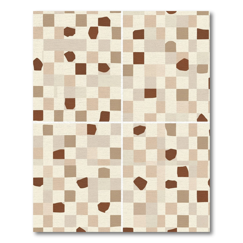 Earthy Tonal Checkerboard Abstract Shapes Rug