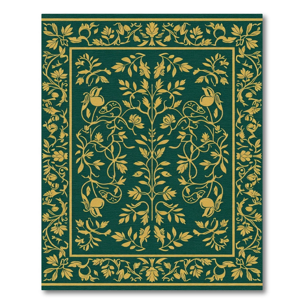 Deep Emerald Golden Floral Vine Rug