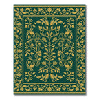 Deep Emerald Golden Floral Vine Rug