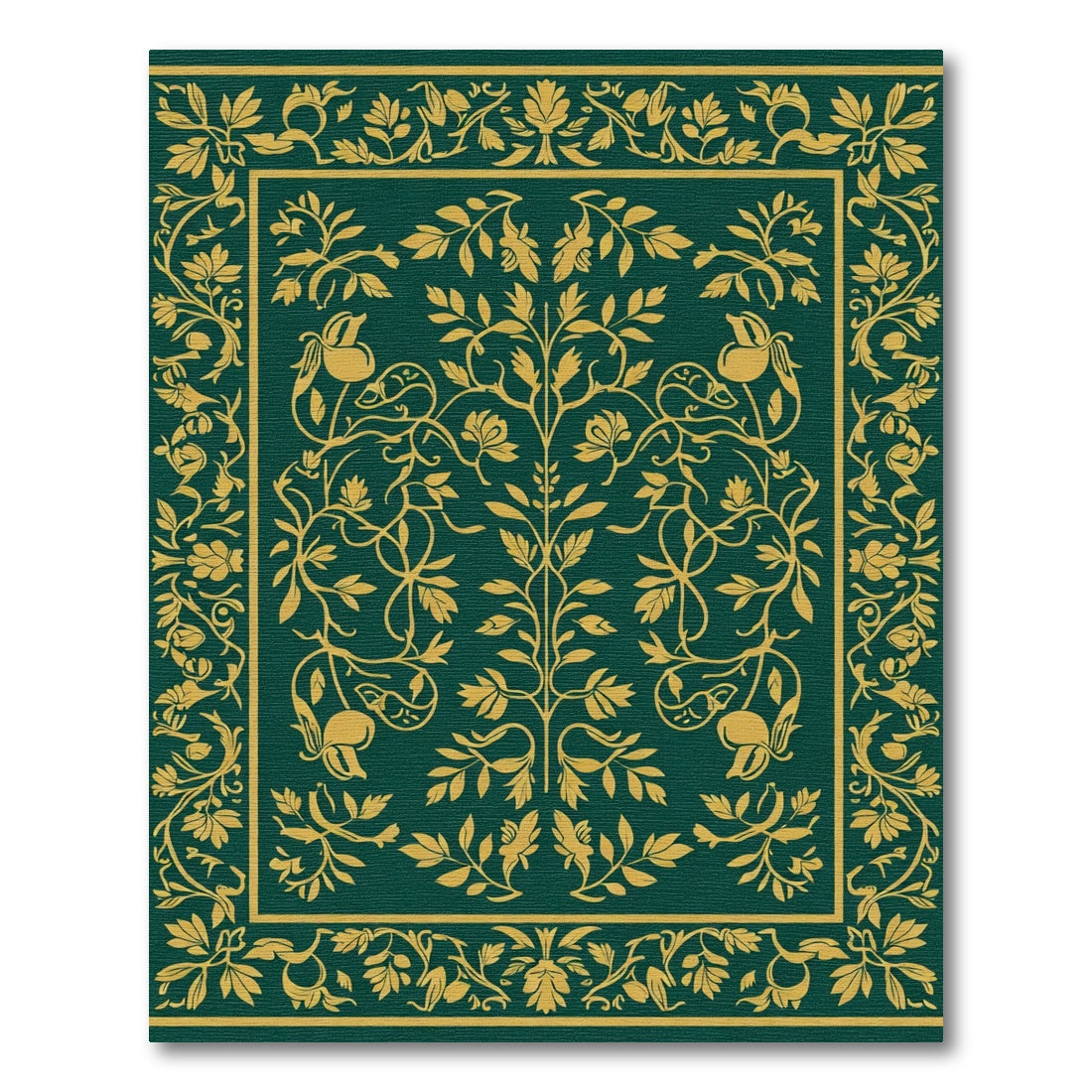 Deep Emerald Golden Floral Vine Rug