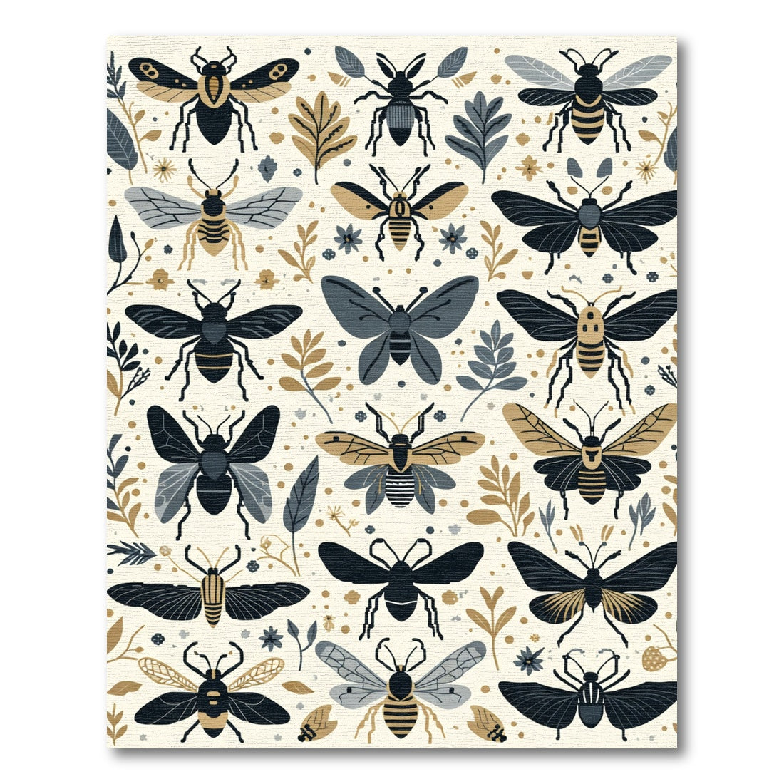 Textured Insects And Botanical Elements Rug