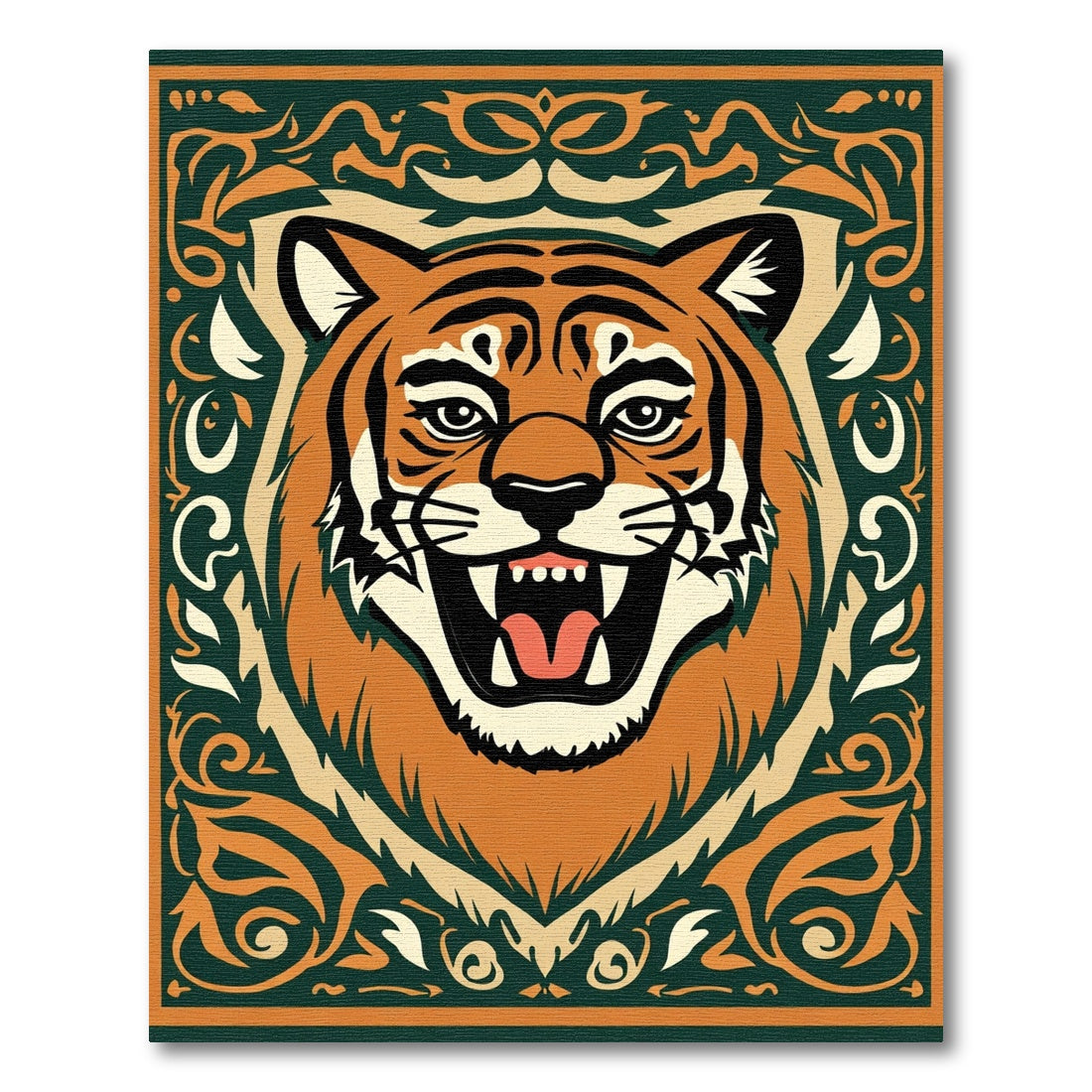 Orange Tiger Floral Border Rug