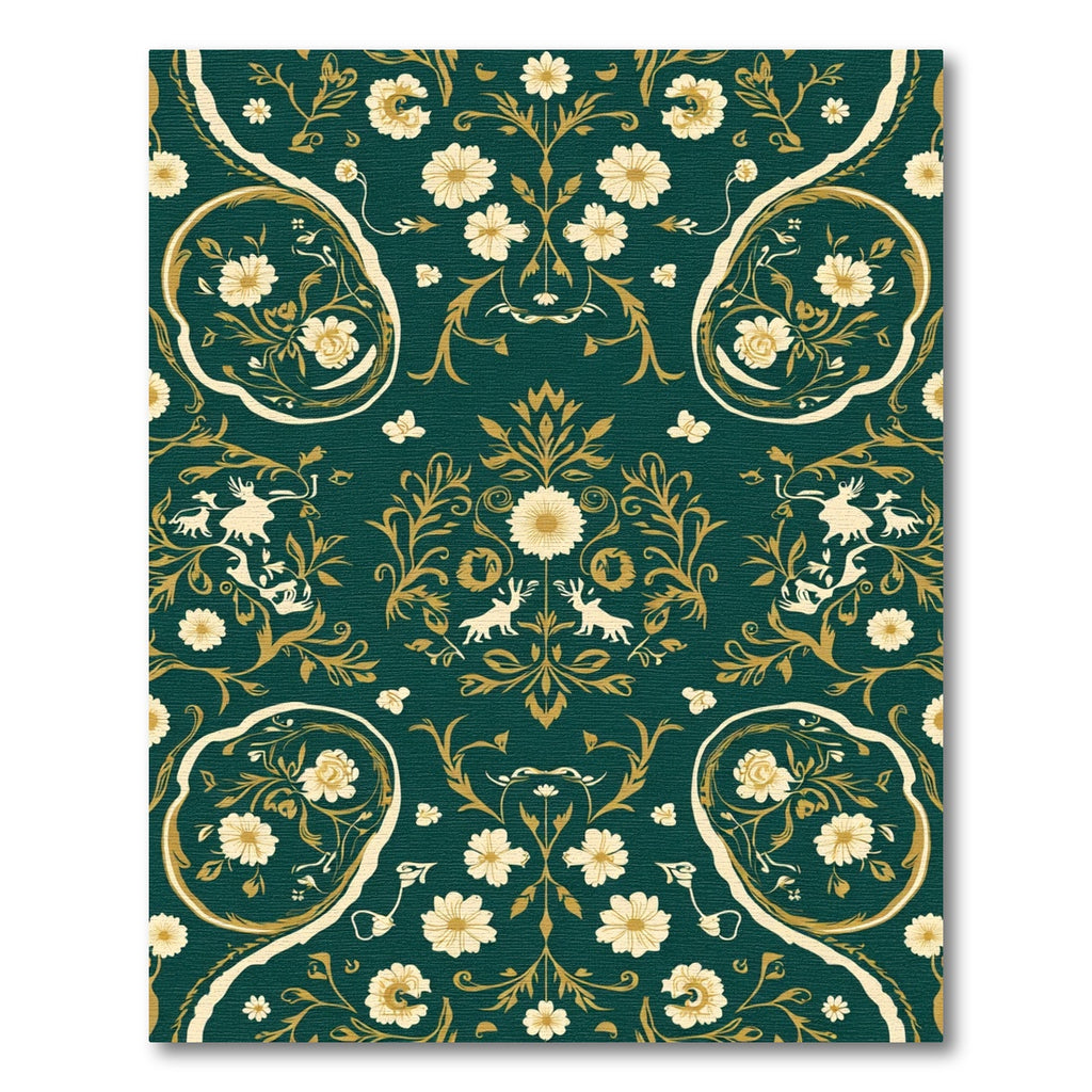 Dark Teal Floral Scroll Animal Rug